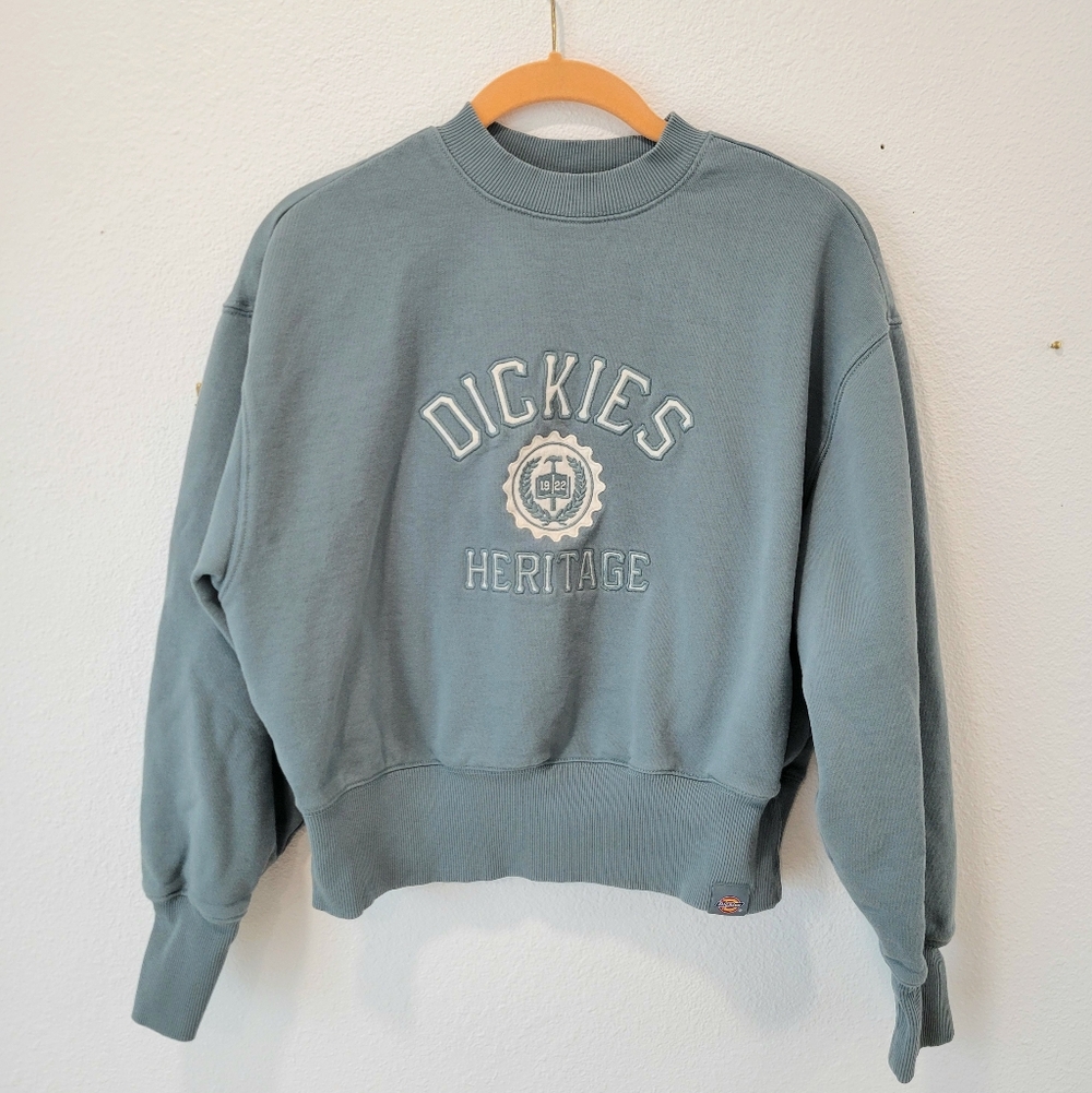 Dickies Heritage Womens Cropped Sweatshirt Small Dusty Teal Embroidered Logo